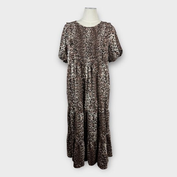 ASOS design Women's 16 Leopard Print Tiered Maxi Maternity Smocked Front Dress - Picture 2 of 9